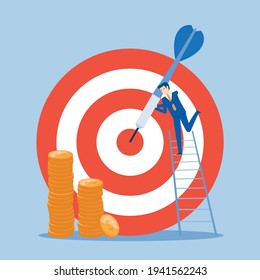 Businessman hit the goal target, Vector illustration in flat style