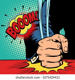 businessman, hit his fist on the table. Pop art retro vector illustration cartoon comics kitsch drawing