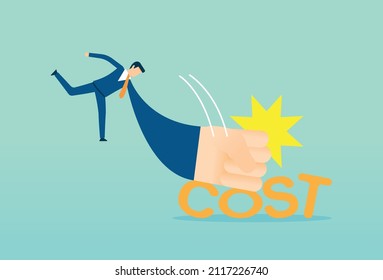Businessman hit to keep cost low, special offer sale, discount price, Costs Cutting business graph, cashback, Vector illustration design concept in flat style
