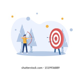 Businessman hitting the target,modern flat design style colorful illustration on white background