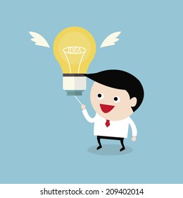 Businessman hold the bulb, get the idea concept, flat design, vector EPS10.