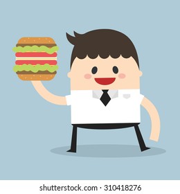 Businessman hold Burger Vector, flat design