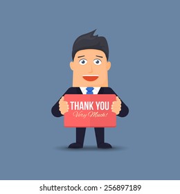 Businessman Hold Card, Thank You Very Much Concept Vector Design