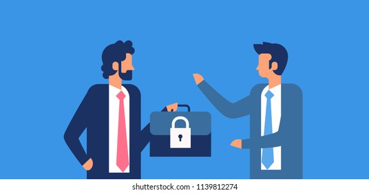businessman hold case padlock security GDPR General Data Protection Regulation concept flat horizontal blue background vector illustration