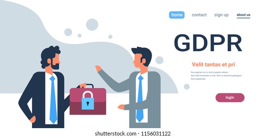 businessman hold case padlock security GDPR General Data Protection Regulation concept flat horizontal copy space vector illustration