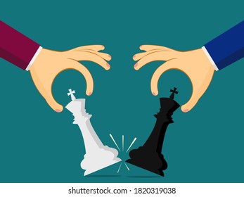 Businessman hold chess pieces in hands. Concept of business competition