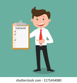 Businessman hold clipboard and checklist - vector illustration