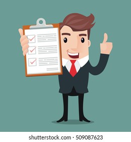 businessman hold clipboard and checklist,A man in a suit shows a business plan
