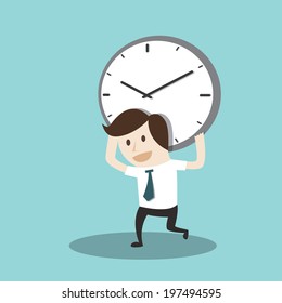 Businessman hold a clock over head