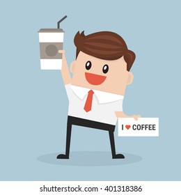 Businessman hold coffee.