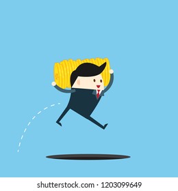 Businessman hold coin jump over gap to success  ,risk concept