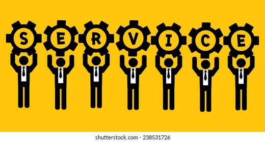 businessman hold gear service : business concept on yellow background
