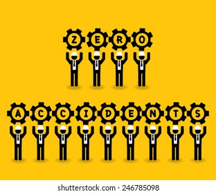 Businessman Hold Gear Zero Accidents : Business Concept On Yellow Background