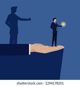 Businessman hold idea. Shadow make good decision and like the idea.