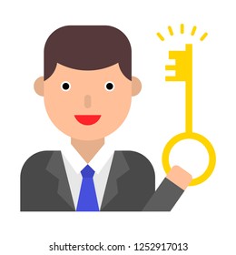 Businessman hold a key vector, flat design icon