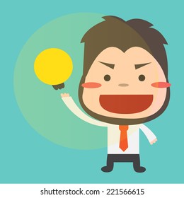Businessman hold a light bulb ,Vector cartoon concept abstract business