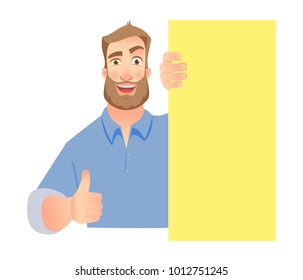 Businessman Hold Long List. Man Holding Blank Signboard