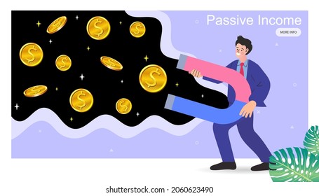 businessman hold magnet attract money. Magnetic force. Earn money. Profit, income. Investment attraction concept. Modern Flat design vector illustration.
