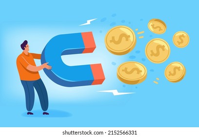 Businessman hold money magnet to attract profit or wealth. Attracting investments for successful business concept