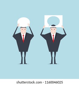 Businessman hold up speech bubble symbol puzzle. vector