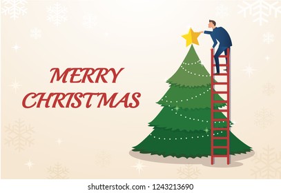 a businessman hold a star with Christmas tree and space for text background vector illustration eps10 