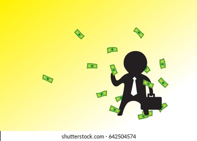 Businessman hold suitcase with blowing money vector