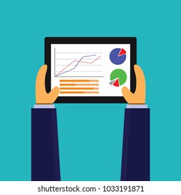 Businessman hold tablet with Business graph, vector illustration
