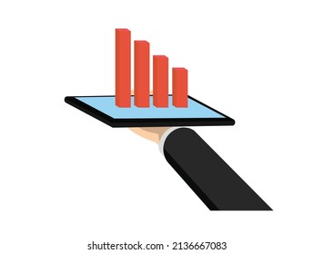 Empresario sostiene tableta con gráfico Business, ilustración vectorial