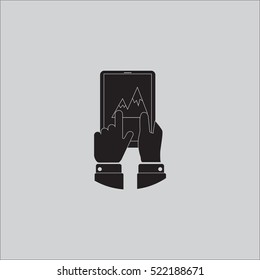 Businessman hold tablet and pointing on the screen concept vector icon