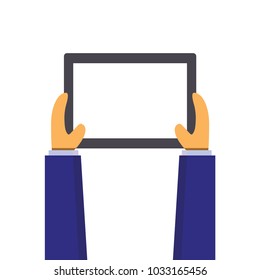 Businessman hold tablet , vector illustration