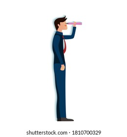 Businessman hold telescope and look forward, vector illustration for graphic design or business content