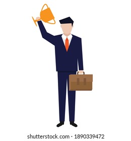 Businessman hold trophy flat design vector illustration