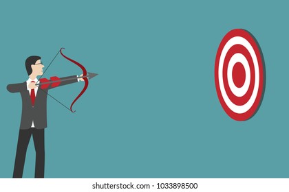 businessman holding the archer want to shoot the target