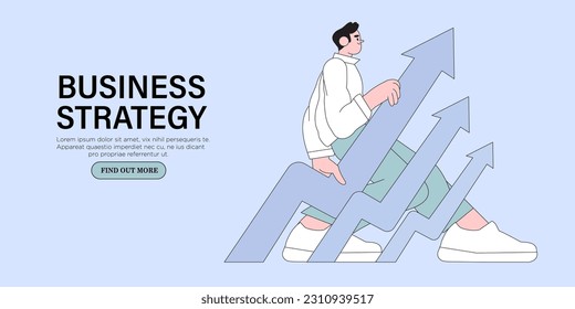 Businessman holding arrow and choose best solution. Business developement, career success or growth and opportunity, startup concept banner, landing web page. Creative trendy character.