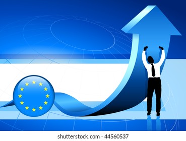 Businessman holding Arrow with European Union Button Original Vector Illustration