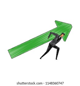 Businessman holding arrow up scribble