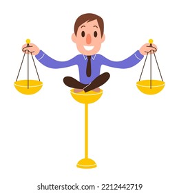 Businessman holding balance and justice for leadership concept. Confident business person leader lift balance ethical scale