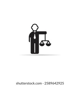 businessman holding balance scales icon with shadow on white background