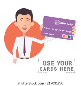 businessman holding a bank card - flat design vector 