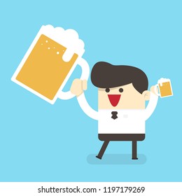 Businessman holding beer. Cartoon Vector Illustration.