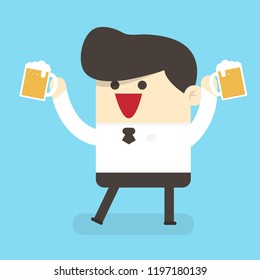 Businessman holding beer. Cartoon Vector Illustration.