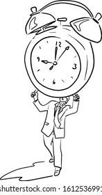 businessman holding big clock over his head vector illustration sketch doodle hand drawn with black lines isolated on white background