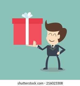 businessman holding a big gift box Christmas present