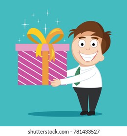 Businessman holding big gift box, illustration vector cartoon