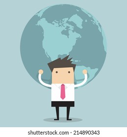 Businessman holding big globe vector