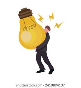 Businessman holding big light bulb on white background. Concept 