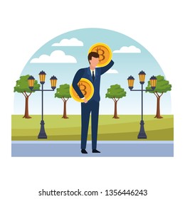 Businessman holding bitcoin