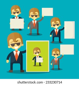 businessman holding blank notes characters poses , eps10 vector format