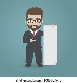 Businessman holding Blank Paper for text list.