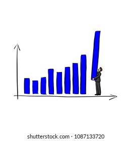 businessman holding blue bar chart vector illustration sketch doodle hand drawn with black lines isolated on white background